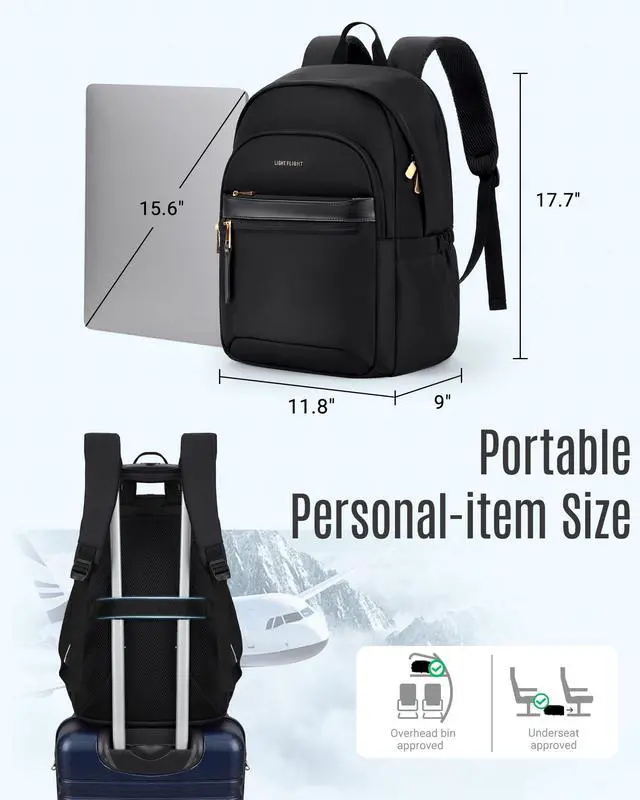 Alt view image 6 of 7 - Travel Backpack for Women, 15.6 Inch Stylish Laptop Backpack, Computer Bag for College Work Daily, Water-Resistant Casual Daypack with USB Port, Black
