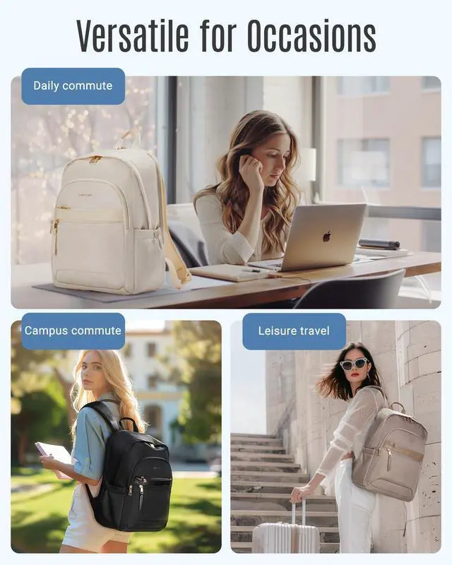 Alt view image 7 of 7 - Travel Backpack for Women, 15.6 Inch Stylish Laptop Backpack, Computer Bag for College Work Daily, Water-Resistant Casual Daypack with USB Port, Black