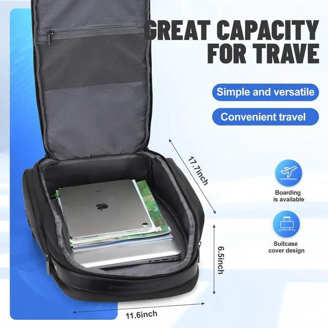 Alt view image 2 of 7 - Expandable Business Laptop Backpack,180° Full Open TSA Friendly Travel Bag,15.6 inch Slim Commuter Backpack with USB Port,Water Resistant Professional Office Daypack,Black