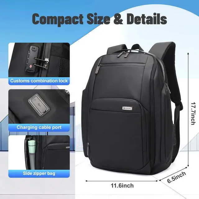Alt view image 3 of 7 - Expandable Business Laptop Backpack,180° Full Open TSA Friendly Travel Bag,15.6 inch Slim Commuter Backpack with USB Port,Water Resistant Professional Office Daypack,Black