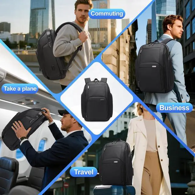 Alt view image 6 of 7 - Expandable Business Laptop Backpack,180° Full Open TSA Friendly Travel Bag,15.6 inch Slim Commuter Backpack with USB Port,Water Resistant Professional Office Daypack,Black
