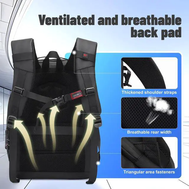 Alt view image 4 of 7 - Expandable Business Laptop Backpack,180° Full Open TSA Friendly Travel Bag,15.6 inch Slim Commuter Backpack with USB Port,Water Resistant Professional Office Daypack,Black