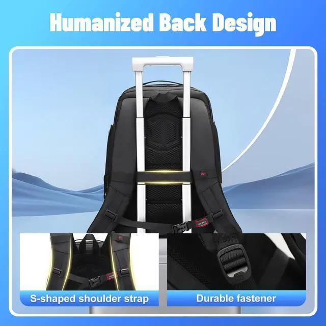 Alt view image 7 of 7 - Expandable Business Laptop Backpack,180° Full Open TSA Friendly Travel Bag,15.6 inch Slim Commuter Backpack with USB Port,Water Resistant Professional Office Daypack,Black