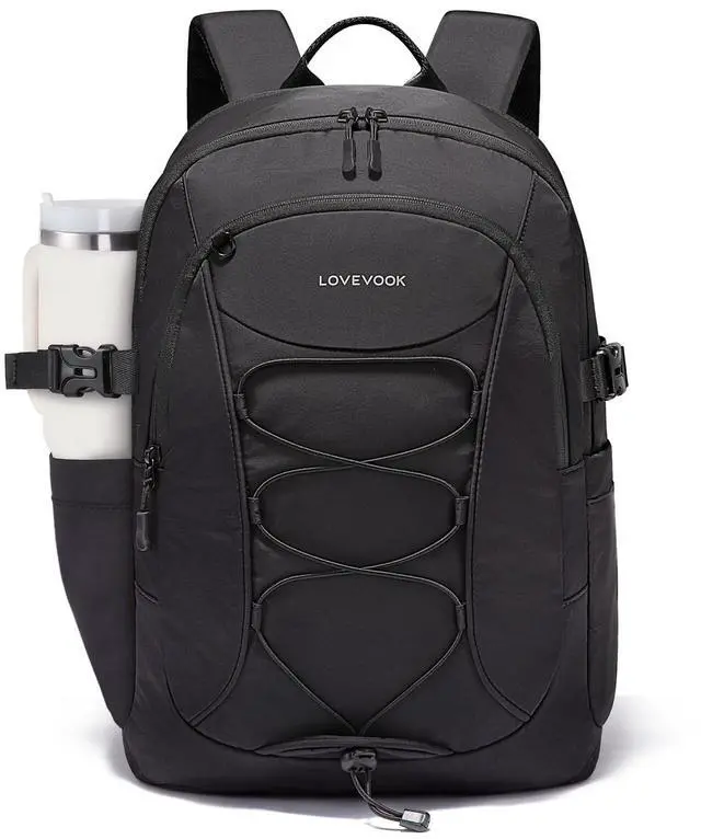 Main image of Mens Backpack with Giant Tumbler Holder Pocket,15.6 Inch Everyday Laptop Backpack Commuter Travel Work Computer Bag for Women,Waterproof Hiking College Teacher Back Pack Casual Daypack,Black