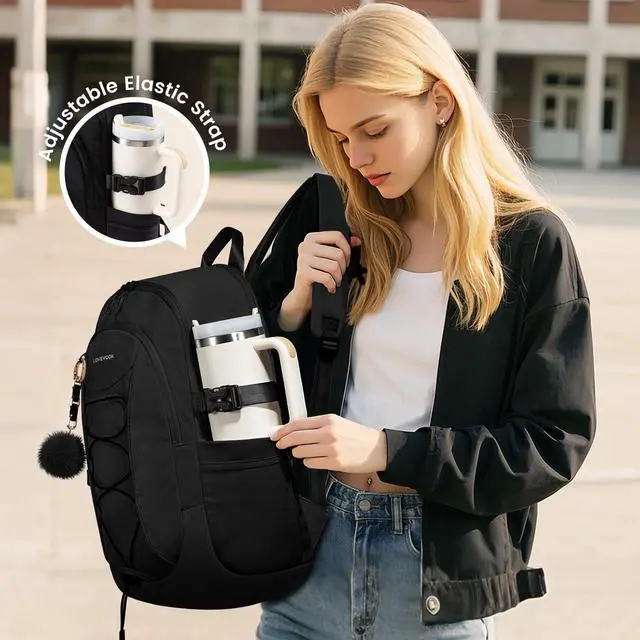 Alt view image 2 of 6 - Mens Backpack with Giant Tumbler Holder Pocket,15.6 Inch Everyday Laptop Backpack Commuter Travel Work Computer Bag for Women,Waterproof Hiking College Teacher Back Pack Casual Daypack,Black