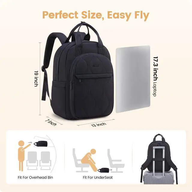 Alt view image 3 of 6 - Laptop Backpack for Women, College Travel Backpack Puffer Womens Backpack for 17.3 Inch Laptop, Computer Water-Resistant Quilted Casual Daypack, Black