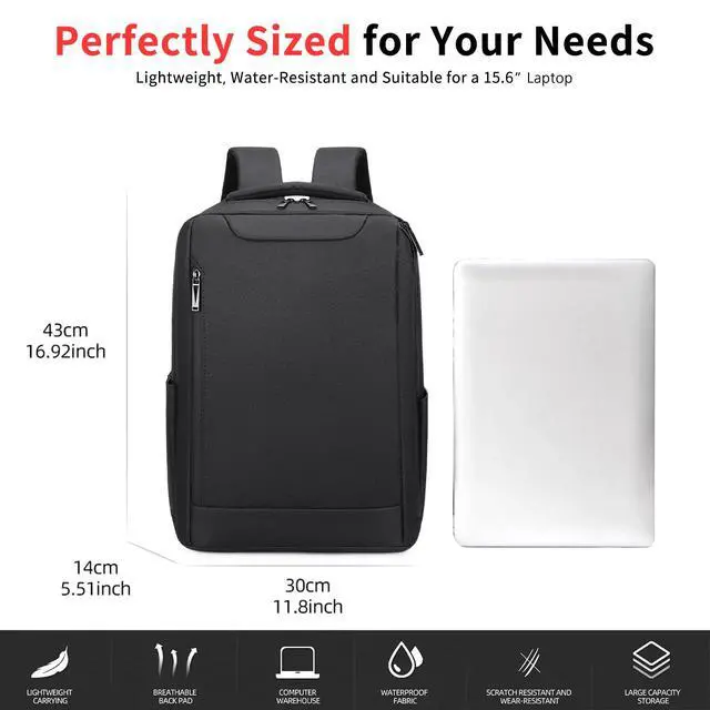Alt view image 2 of 7 - Slim Business Laptop Backpack, Water Resistant Travel Backpack, Durable Computer Bag, Fits 15.6 Inch Laptop, Black.
