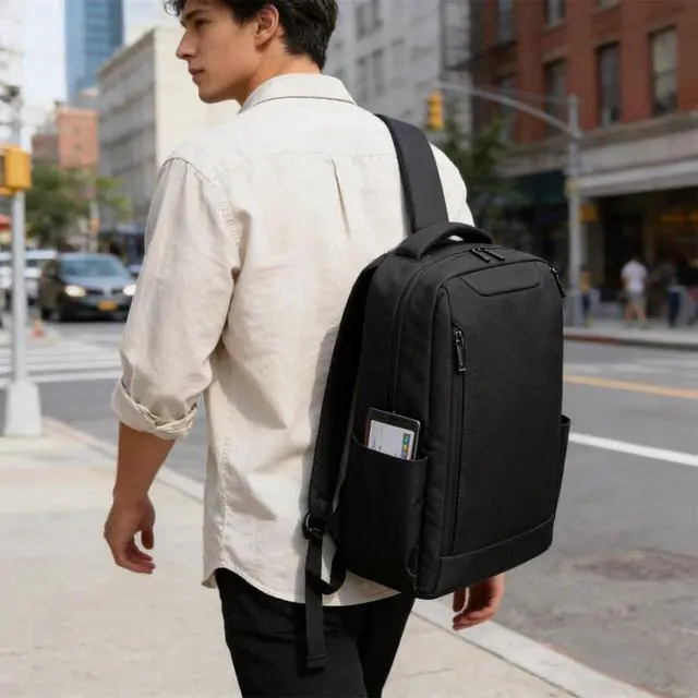 Alt view image 3 of 7 - Slim Business Laptop Backpack, Water Resistant Travel Backpack, Durable Computer Bag, Fits 15.6 Inch Laptop, Black.