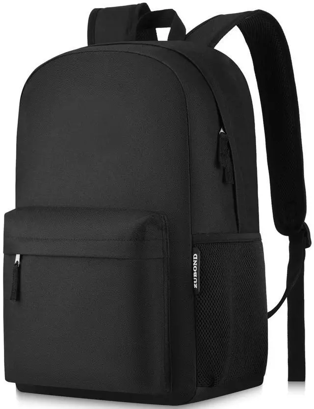 Main image of Unisex Black Backpack for School & Travel - Lightweight Laptop Backpack Fits 15.6 Inch Notebook, Water Bottle Pocket - Ideal for Teens, College Students, Adults