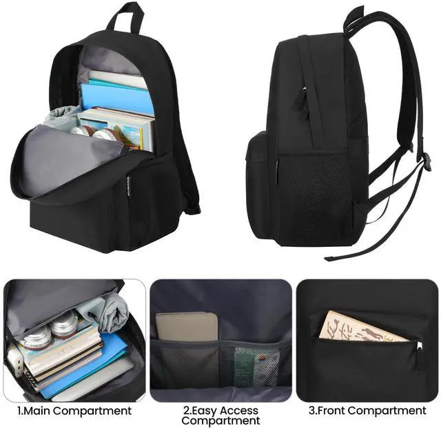 Alt view image 3 of 6 - Unisex Black Backpack for School & Travel - Lightweight Laptop Backpack Fits 15.6 Inch Notebook, Water Bottle Pocket - Ideal for Teens, College Students, Adults