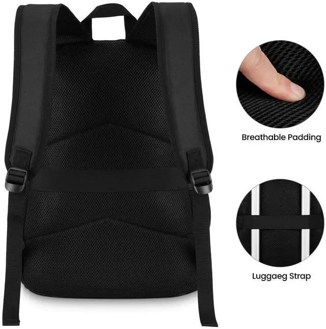 Alt view image 4 of 6 - Unisex Black Backpack for School & Travel - Lightweight Laptop Backpack Fits 15.6 Inch Notebook, Water Bottle Pocket - Ideal for Teens, College Students, Adults