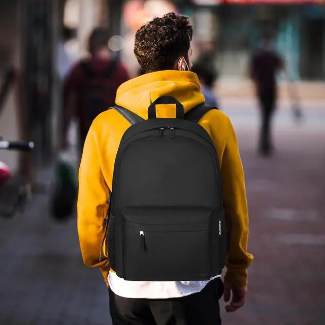 Alt view image 5 of 6 - Unisex Black Backpack for School & Travel - Lightweight Laptop Backpack Fits 15.6 Inch Notebook, Water Bottle Pocket - Ideal for Teens, College Students, Adults