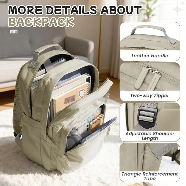 Alt view image 3 of 7 - Casual Laptop Backpack for Women Work Travel Daypack Bags, Lightweight Waterproof Backpacks with 2 Large Main Compartments, Anti Theft Slim Sturdy Back Pack, 15 Laptop Sleeve, Brown