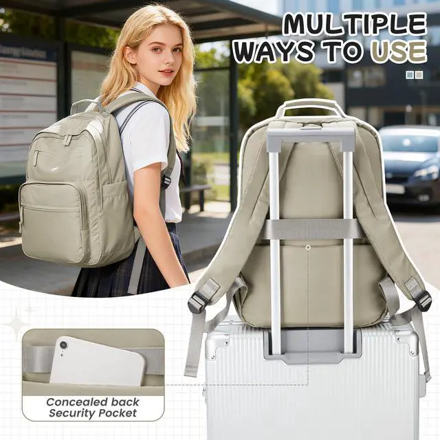 Alt view image 4 of 7 - Casual Laptop Backpack for Women Work Travel Daypack Bags, Lightweight Waterproof Backpacks with 2 Large Main Compartments, Anti Theft Slim Sturdy Back Pack, 15 Laptop Sleeve, Brown