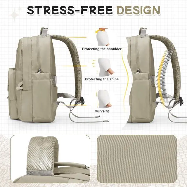Alt view image 5 of 7 - Casual Laptop Backpack for Women Work Travel Daypack Bags, Lightweight Waterproof Backpacks with 2 Large Main Compartments, Anti Theft Slim Sturdy Back Pack, 15 Laptop Sleeve, Brown