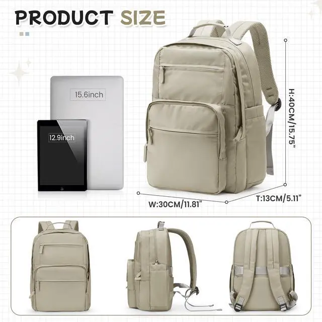 Alt view image 7 of 7 - Casual Laptop Backpack for Women Work Travel Daypack Bags, Lightweight Waterproof Backpacks with 2 Large Main Compartments, Anti Theft Slim Sturdy Back Pack, 15 Laptop Sleeve, Brown