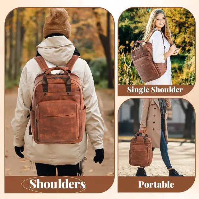 Alt view image 2 of 7 - PU Leather Backpack for Women | 17 Inch Laptop Backpack