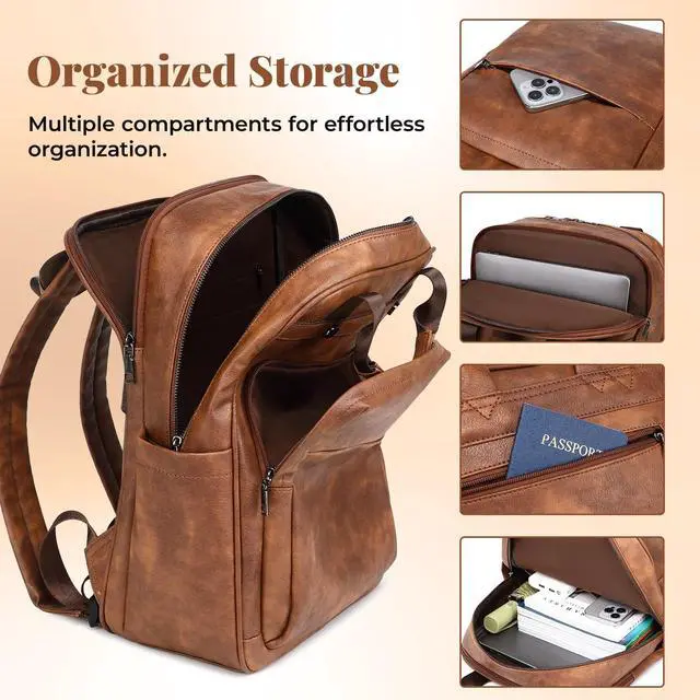 Alt view image 4 of 7 - PU Leather Backpack for Women | 17 Inch Laptop Backpack