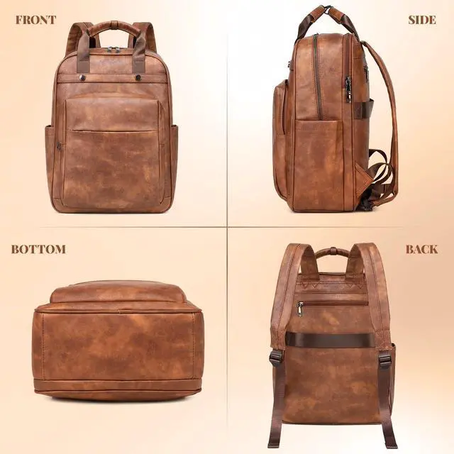 Alt view image 6 of 7 - PU Leather Backpack for Women | 17 Inch Laptop Backpack