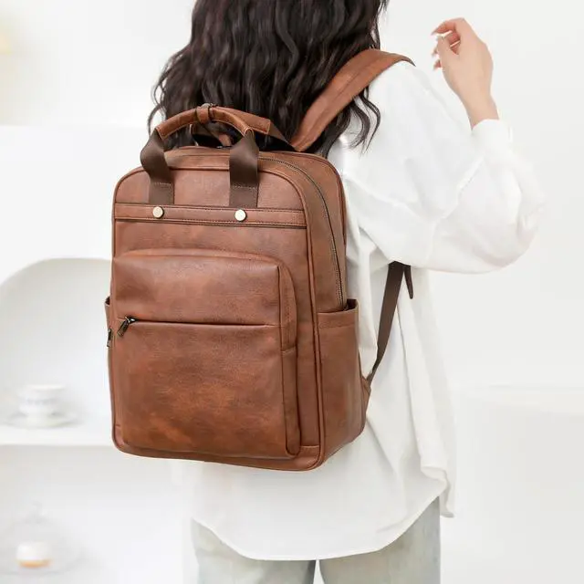 Alt view image 7 of 7 - PU Leather Backpack for Women | 17 Inch Laptop Backpack
