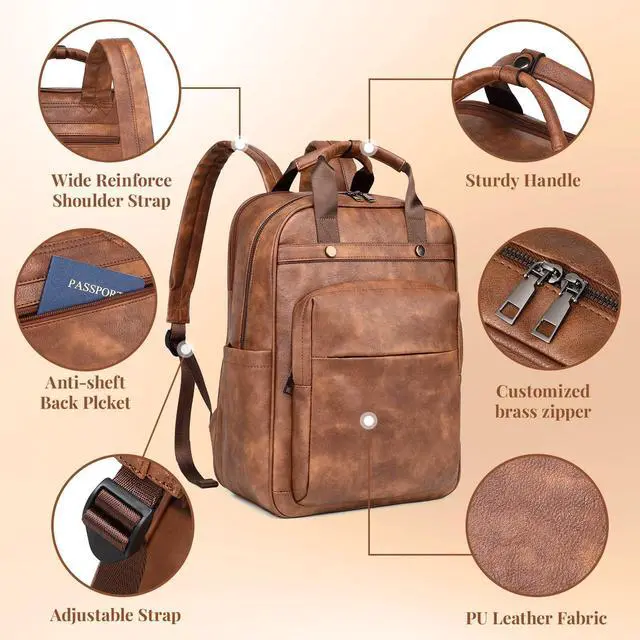 Alt view image 5 of 7 - PU Leather Backpack for Women | 17 Inch Laptop Backpack