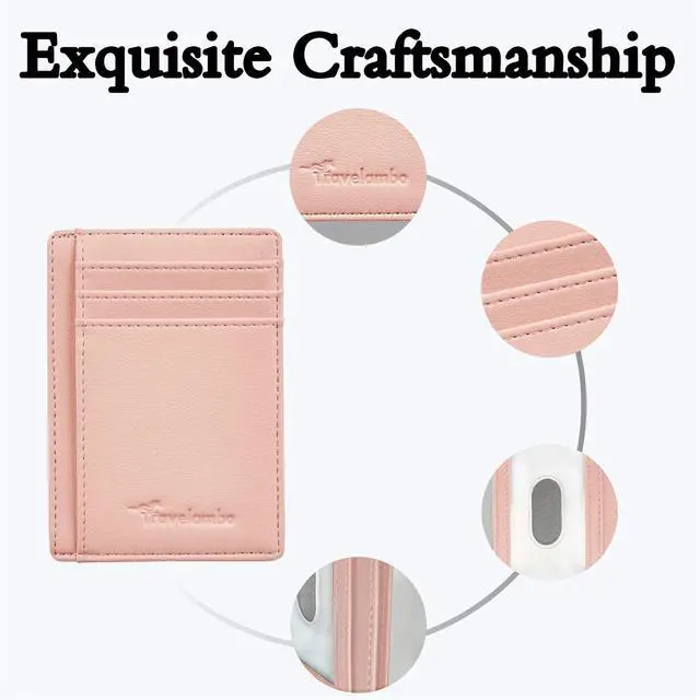 Alt view image 6 of 7 - Front Pocket Wallet Minimalist Leather Slim Wallet RFID Blocking Medium Size(VP Pink)