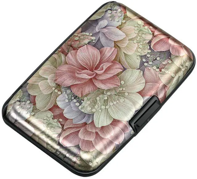 Main image of Mini RFID Aluminum Wallet Credit Cards Holder Business Card Case Metal ID Case for Men WomenHappy Flower