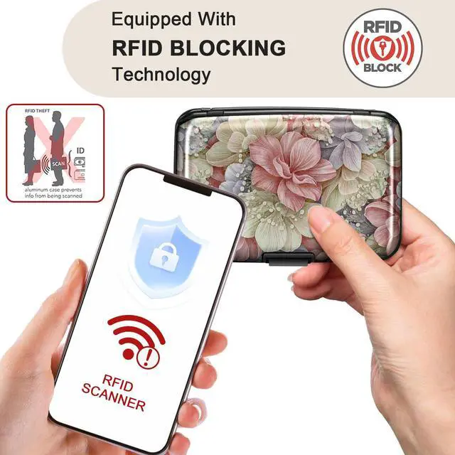 Alt view image 2 of 7 - Mini RFID Aluminum Wallet Credit Cards Holder Business Card Case Metal ID Case for Men WomenHappy Flower