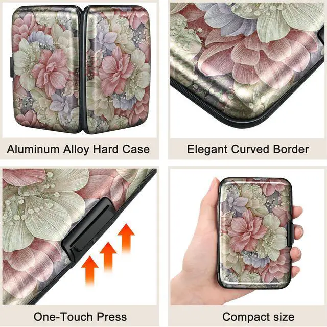 Alt view image 3 of 7 - Mini RFID Aluminum Wallet Credit Cards Holder Business Card Case Metal ID Case for Men WomenHappy Flower