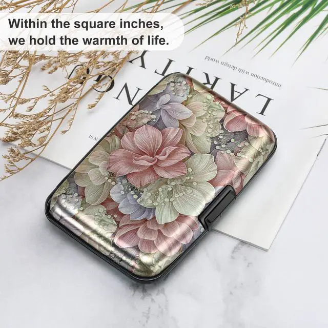 Alt view image 6 of 7 - Mini RFID Aluminum Wallet Credit Cards Holder Business Card Case Metal ID Case for Men WomenHappy Flower