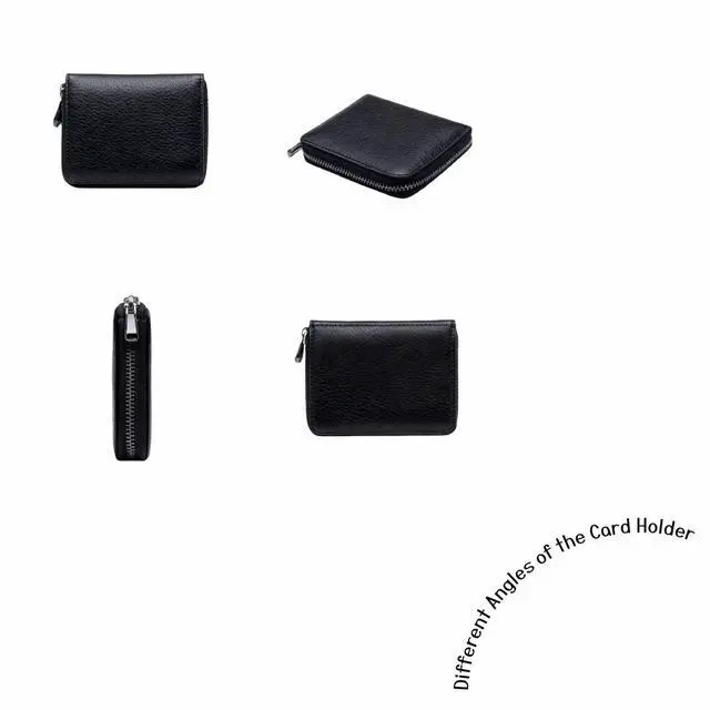 Alt view image 2 of 7 - Genuine Leather Credit Card Holder, Wallet Case, Bank Card Case, RFID Blocking Secure Card Case, ID Case, Organizer Zipper Wallet 1 Pcs - Black