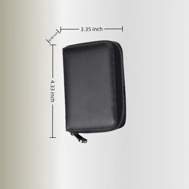 Alt view image 3 of 7 - Genuine Leather Credit Card Holder, Wallet Case, Bank Card Case, RFID Blocking Secure Card Case, ID Case, Organizer Zipper Wallet 1 Pcs - Black