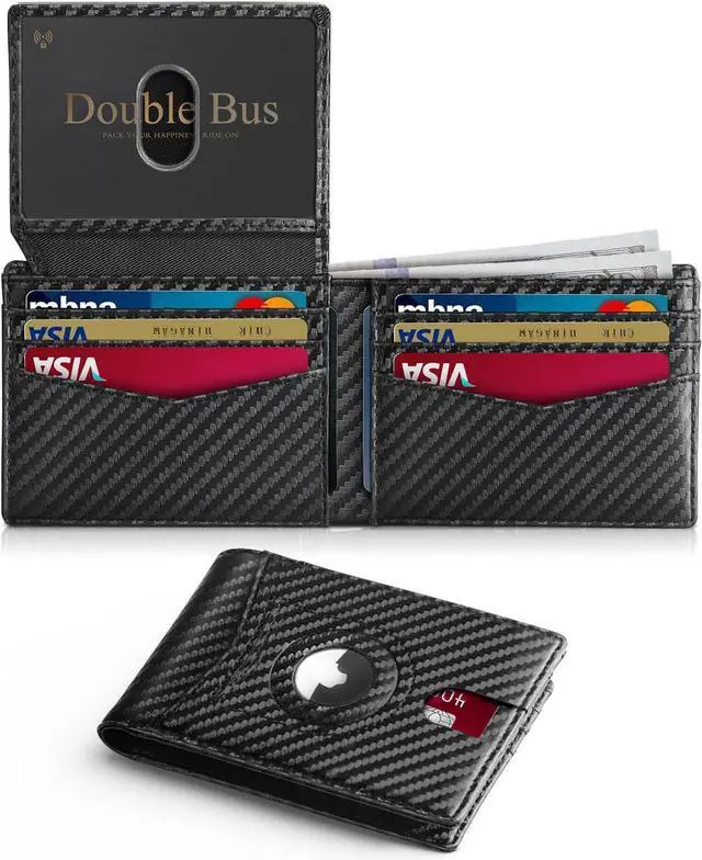 Main image of Wallet for Men Slim RFID Blocking Bifold Carbon Fiber,Minimalist Small Compact Front Pocket Credit Card Holder,Thin Mens Leather Wallets Smart Security With 2 ID Windows 1 Cash,Birthday Gifts for Men