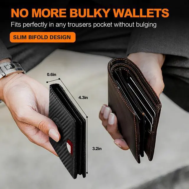 Alt view image 5 of 7 - Wallet for Men Slim RFID Blocking Bifold Carbon Fiber,Minimalist Small Compact Front Pocket Credit Card Holder,Thin Mens Leather Wallets Smart Security With 2 ID Windows 1 Cash,Birthday Gifts for Men