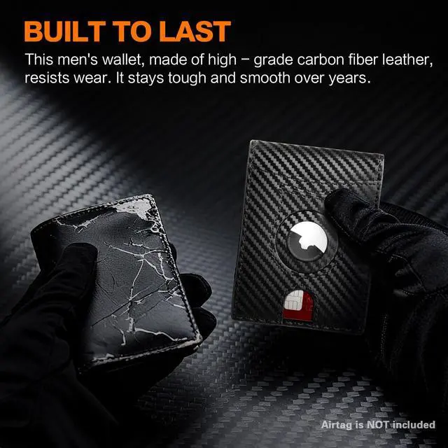 Alt view image 7 of 7 - Wallet for Men Slim RFID Blocking Bifold Carbon Fiber,Minimalist Small Compact Front Pocket Credit Card Holder,Thin Mens Leather Wallets Smart Security With 2 ID Windows 1 Cash,Birthday Gifts for Men