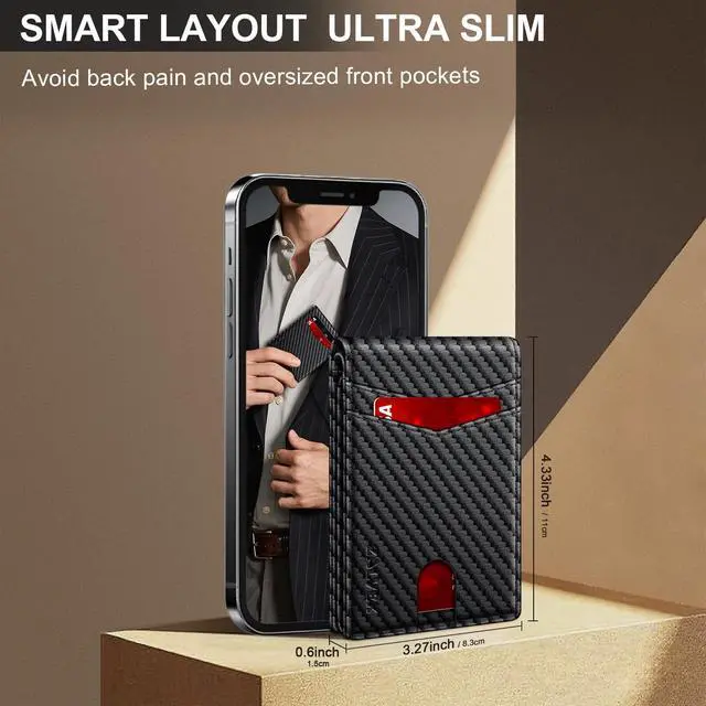 Alt view image 4 of 7 - Wallet for Men Slim RFID Blocking Leather Credit Card Holder Wallet for 14 Cards, Bifold Minimalist Thin Wallet with 2 ID Windows & Cash Slot, Front Pockt Carteras Para Hombres, Birthday Gifts for Men