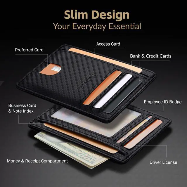 Alt view image 4 of 7 - Slim Minimalist Front Pocket Wallet for Men, RFID Blocking Credit Card Holder, Thin Travel ID Card Case, Gifts for Men