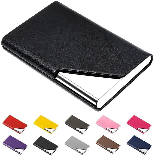 Main image of Business Card Holder, Upgraded Leather Business Card Case Pocket Card Holders for Men or Women, Metal Slim Name Card Holder RFID Blocking Business Card Carrier with Magnetic Closure(Black)