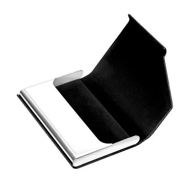 Alt view image 7 of 7 - Business Card Holder, Upgraded Leather Business Card Case Pocket Card Holders for Men or Women, Metal Slim Name Card Holder RFID Blocking Business Card Carrier with Magnetic Closure(Black)