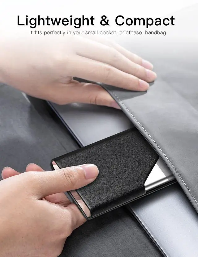 Alt view image 6 of 7 - Business Card Holder, Upgraded Leather Business Card Case Pocket Card Holders for Men or Women, Metal Slim Name Card Holder RFID Blocking Business Card Carrier with Magnetic Closure(Black)