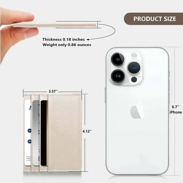 Alt view image 2 of 7 - Super Slim Genuine Leather Credit Card Wallet (Off-White)