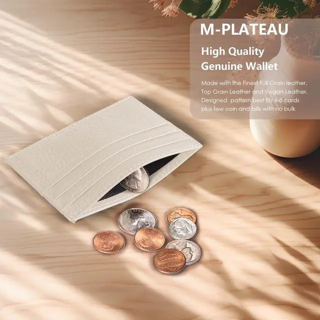 Alt view image 3 of 7 - Super Slim Genuine Leather Credit Card Wallet (Off-White)