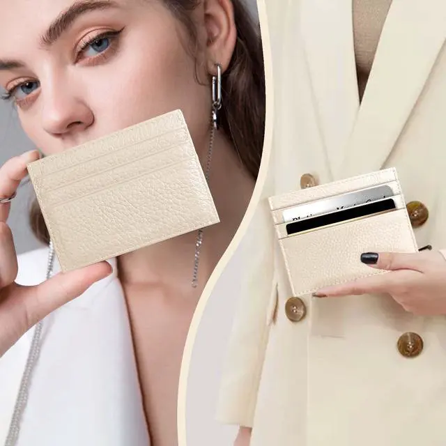 Alt view image 4 of 7 - Super Slim Genuine Leather Credit Card Wallet (Off-White)