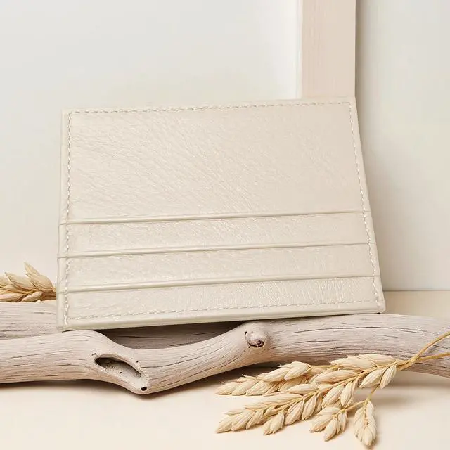 Alt view image 6 of 7 - Super Slim Genuine Leather Credit Card Wallet (Off-White)