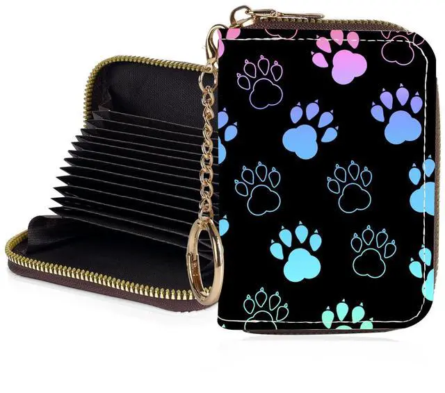 Main image of Credit Card Holder for Women,Small Rfid Wallet with Keychain Zipper,Cute PU Leather Card Case WalletAccordion Credit Card Wallets Gift,Colorful Paw Prints