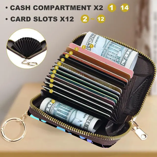 Alt view image 3 of 6 - Credit Card Holder for Women,Small Rfid Wallet with Keychain Zipper,Cute PU Leather Card Case WalletAccordion Credit Card Wallets Gift,Colorful Paw Prints