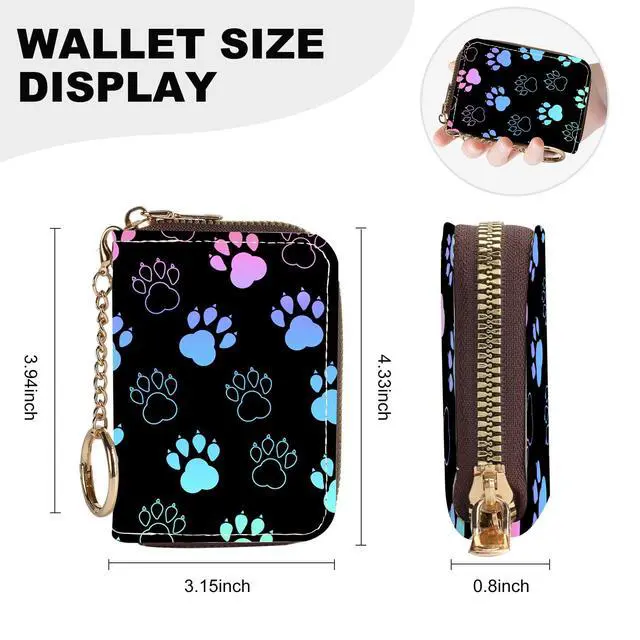 Alt view image 4 of 6 - Credit Card Holder for Women,Small Rfid Wallet with Keychain Zipper,Cute PU Leather Card Case WalletAccordion Credit Card Wallets Gift,Colorful Paw Prints