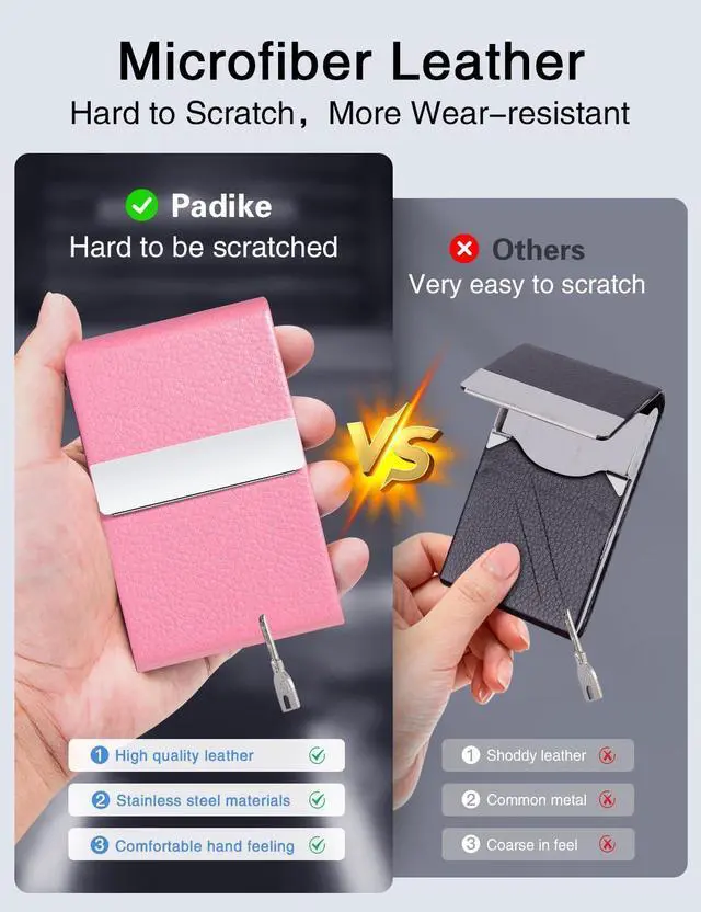 Alt view image 3 of 6 - Professional Business Card Holder PU Leather Business Card Case Name Card Holder Slim Metal Pocket Card Holder with Magnetic Shut (Pink)
