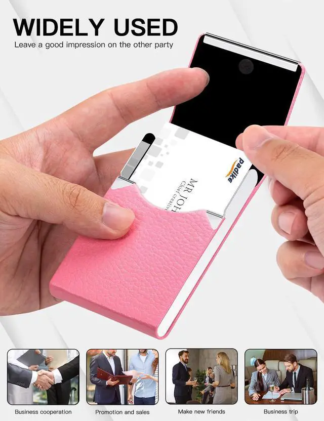 Alt view image 5 of 6 - Professional Business Card Holder PU Leather Business Card Case Name Card Holder Slim Metal Pocket Card Holder with Magnetic Shut (Pink)