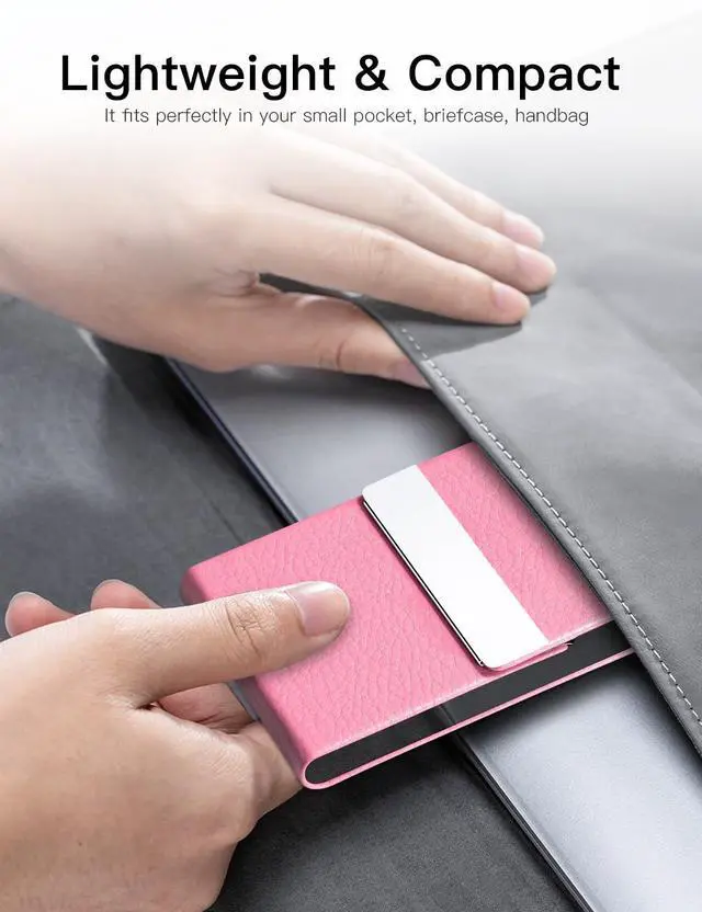 Alt view image 6 of 6 - Professional Business Card Holder PU Leather Business Card Case Name Card Holder Slim Metal Pocket Card Holder with Magnetic Shut (Pink)